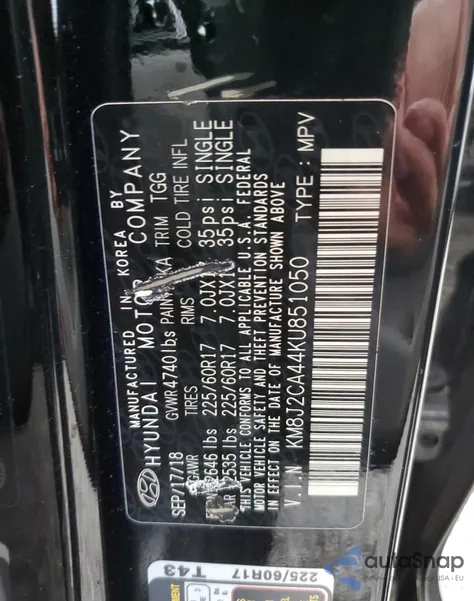 2019 Hyundai Tucson Se z USA, uszkodzony, nr VIN KM8J2CA44KU851050